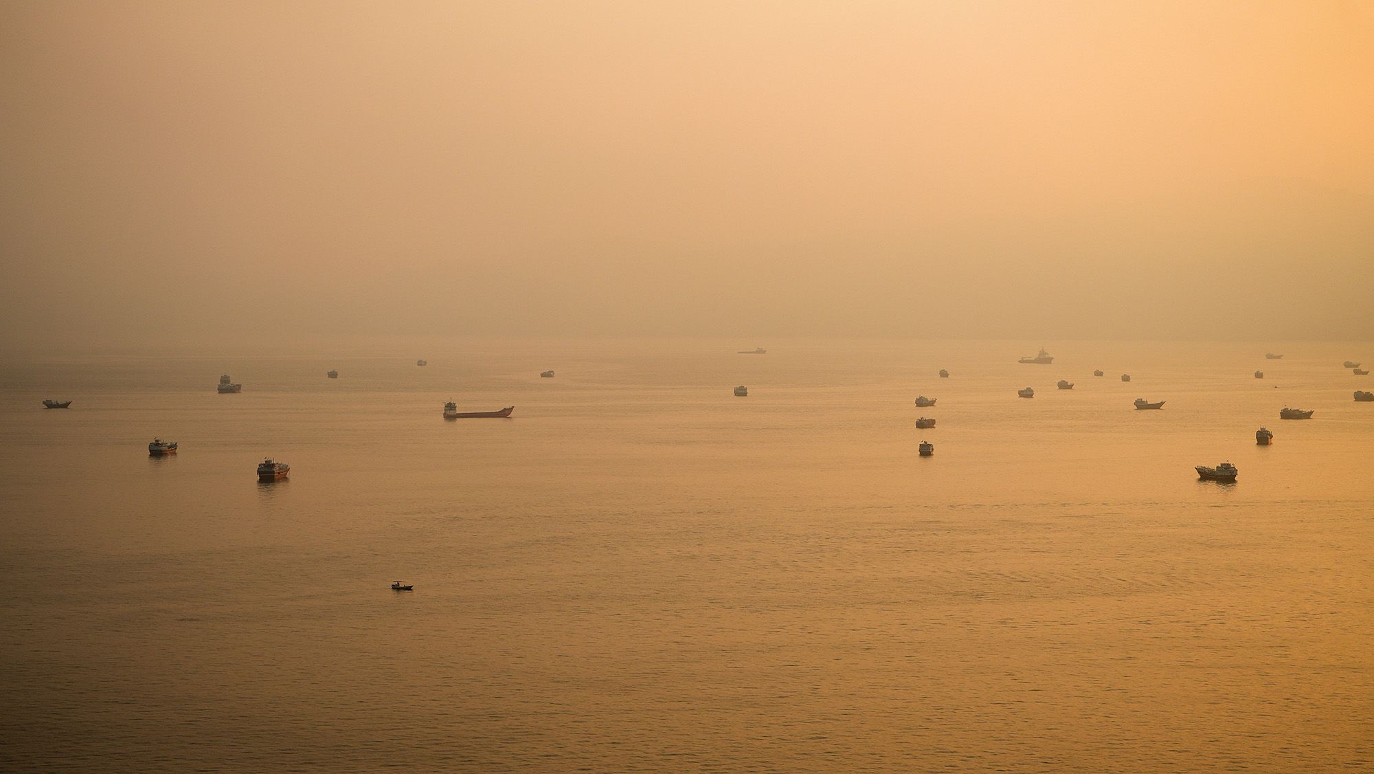 Vessels by the Strait of Hormuz, as seen from Musandam, Oman, October 12, 2026.